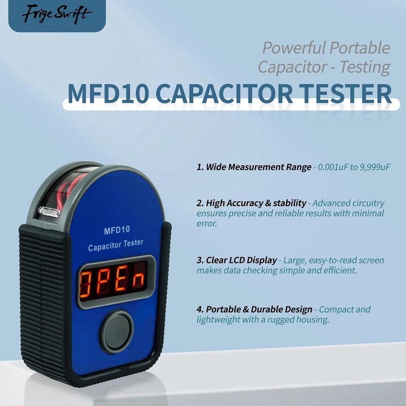 FRIGESWIFT MFD10 Digital Capacitor Tester with LED Display - Measuring Range 0.01 to 10000mF, 5% Accuracy - Image 2